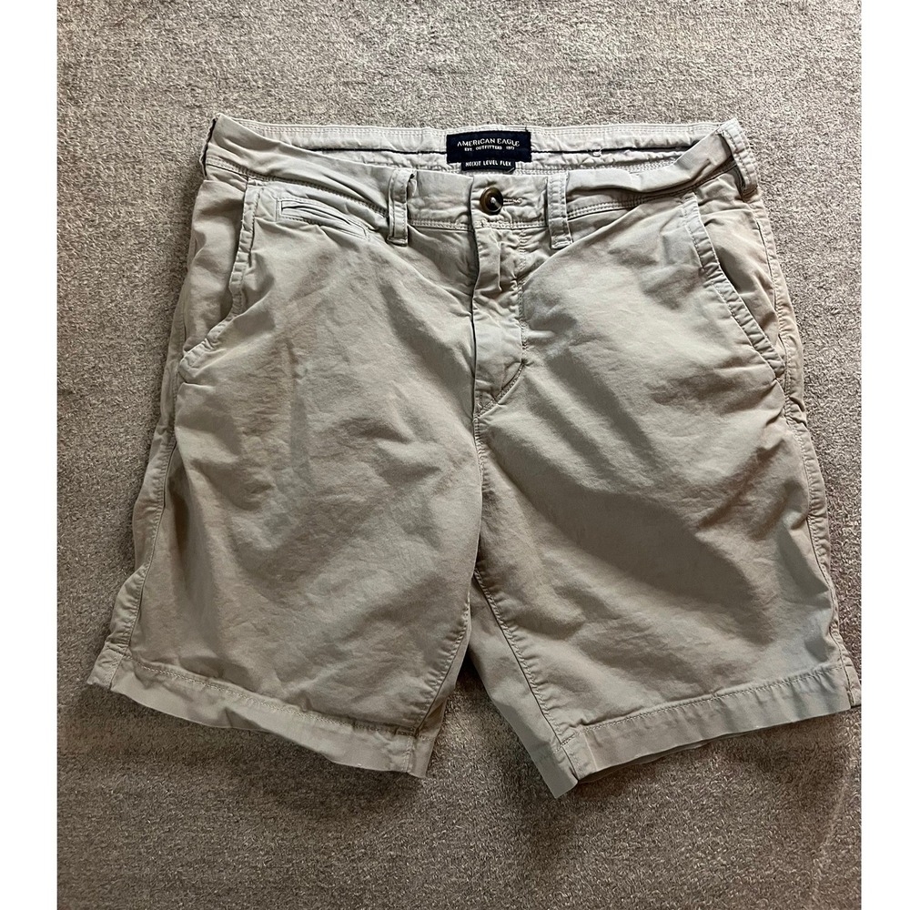American Eagle Next Level Flex Khaki Chino Shorts Mens 28 Tan Flat Front